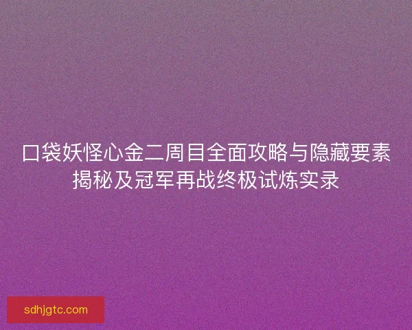 口袋妖怪心金二周目全面攻略与隐藏要素揭秘及冠军再战终极试炼实录